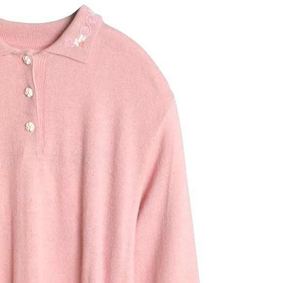 Sundazed (Germany) Shetland Wool Interlock Knit Embroidered Polo Sweater Rose - Picture 4 of 8